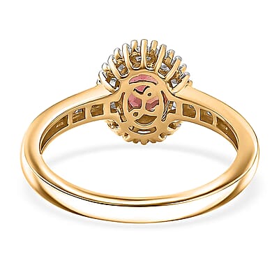 Luxoro Padparadscha Sapphire, Diamond Sunburst Ring in 10K Yellow Gold 0.90 ctw (Size 5.0)