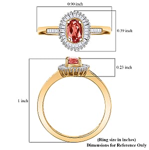 Luxoro Padparadscha Sapphire, Diamond Sunburst Ring in 10K Yellow Gold 0.90 ctw (Size 8.5)