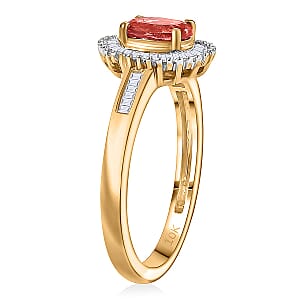 Luxoro Padparadscha Sapphire, Diamond Sunburst Ring in 10K Yellow Gold 0.90 ctw (Size 10.0)