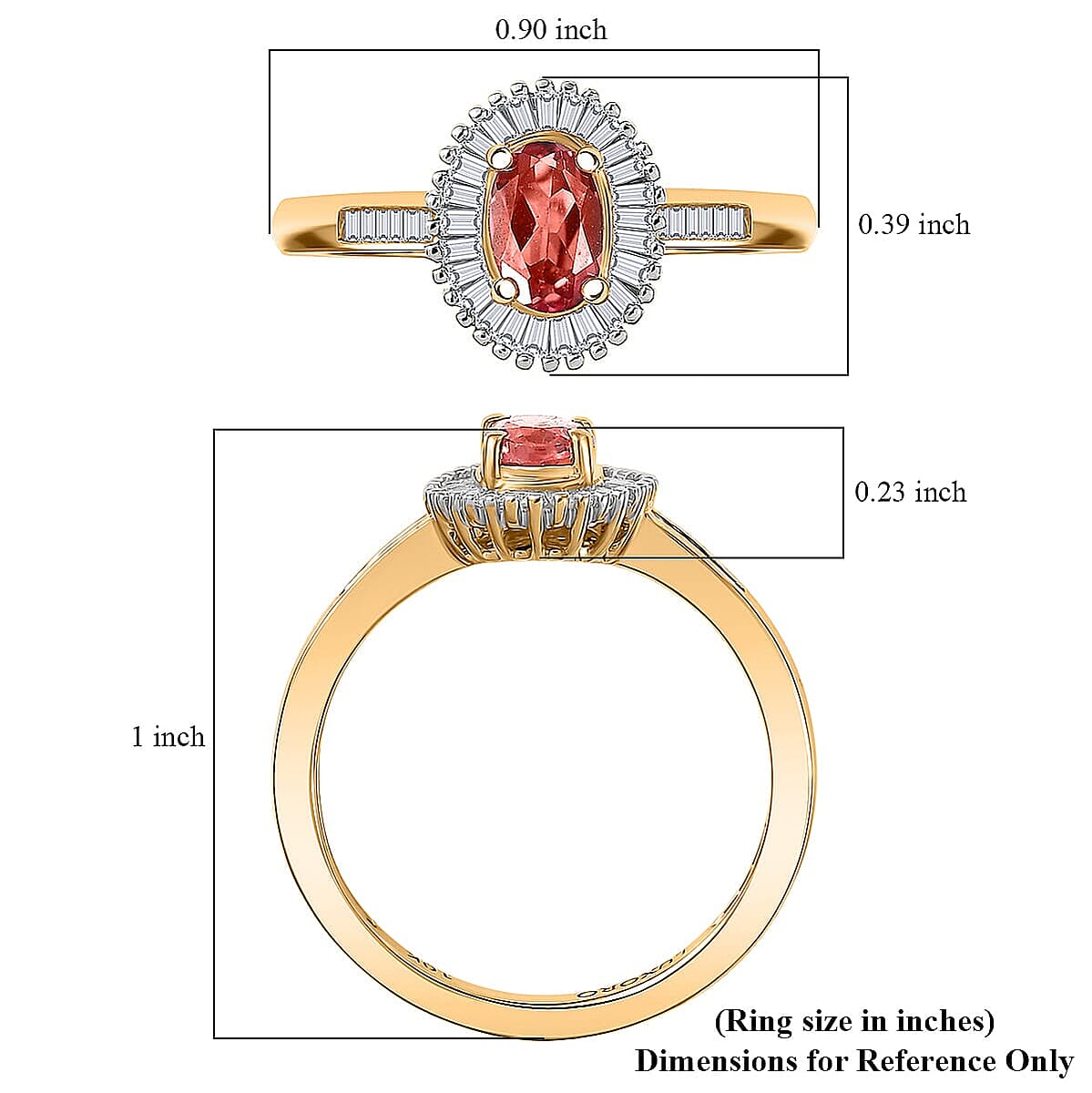 Luxoro Padparadscha Sapphire, Diamond Sunburst Ring in 10K Yellow Gold 0.90 ctw (Size 10.0) image number 5