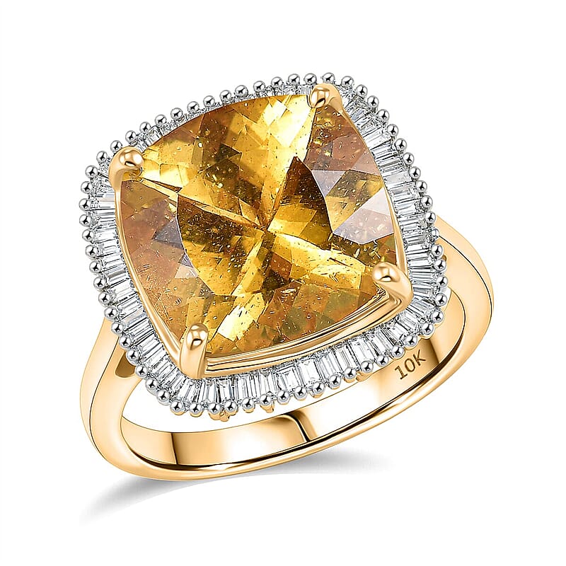 Luxoro Premium Golden Apatite and Diamond G-H I2 7.65 ctw Solar Crown Ring in 10K Yellow Gold (Size 5.0)