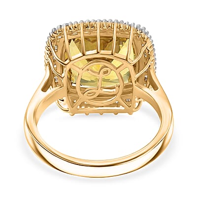 Luxoro Premium Golden Apatite and Diamond G-H I2 7.65 ctw Solar Crown Ring in 10K Yellow Gold (Size 7.0)
