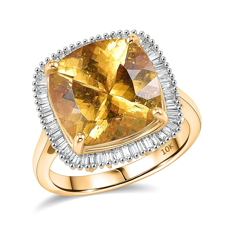 Luxoro Premium Golden Apatite and Diamond G-H I2 7.65 ctw Solar Crown Ring in 10K Yellow Gold (Size 8.0)