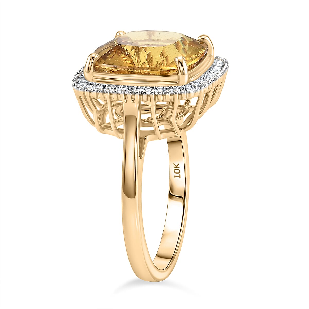 Luxoro Premium Golden Apatite and Diamond G-H I2 7.65 ctw Solar Crown Ring in 10K Yellow Gold (Size 8.0) image number 3