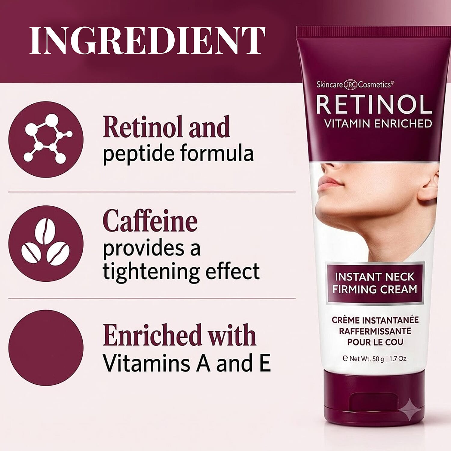 Retinol Vitamin Enriched Instant Neck Firming Cream (1.7oz) Made in Korea