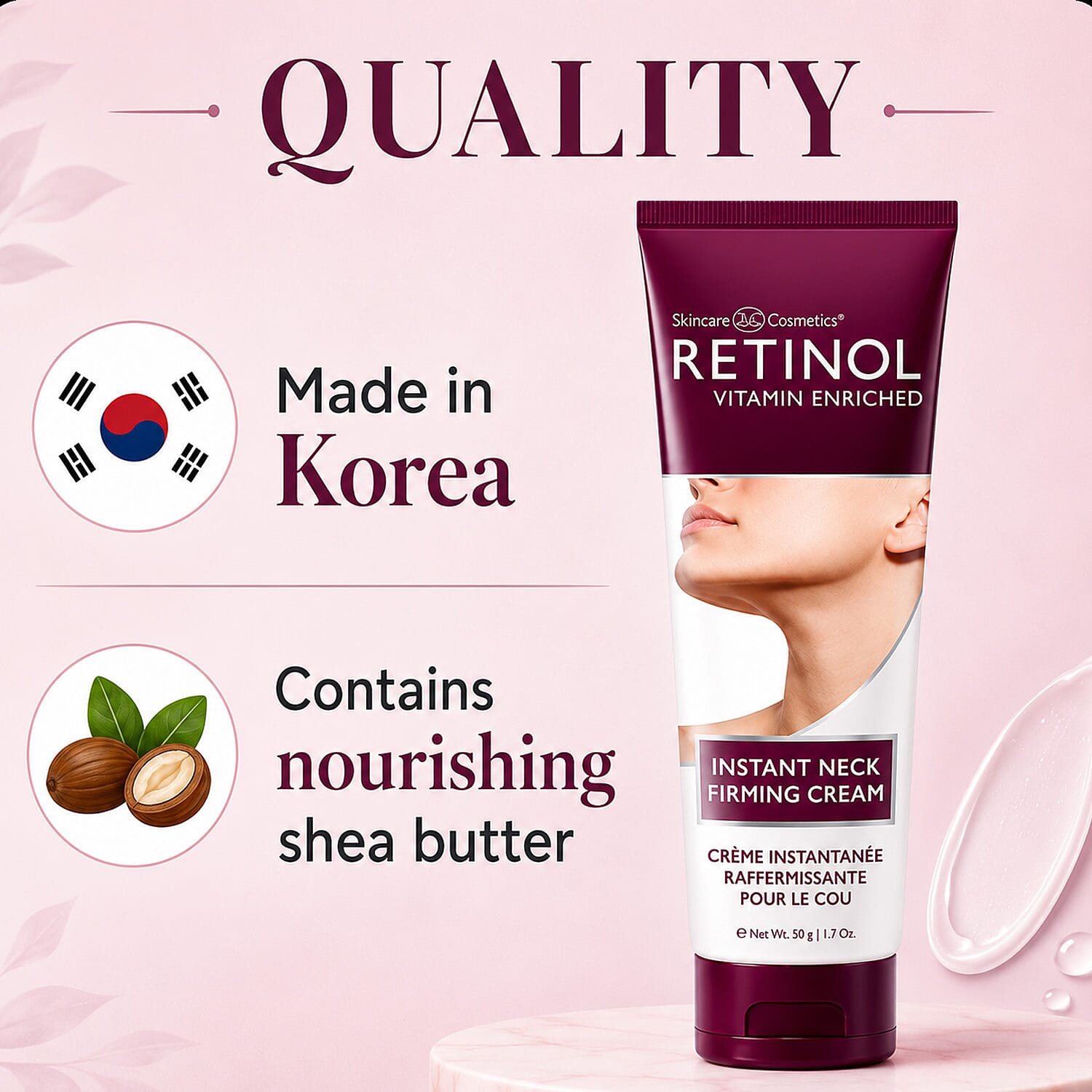 Retinol Vitamin Enriched Instant Neck Firming Cream (1.7oz) Made in Korea
