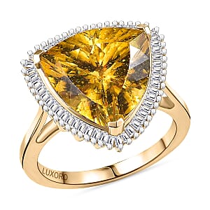 Luxoro Premium Golden Apatite and Diamond G-H I2 7.80 ctw Solar Crown Ring in 10K Yellow Gold (Size 5.5)