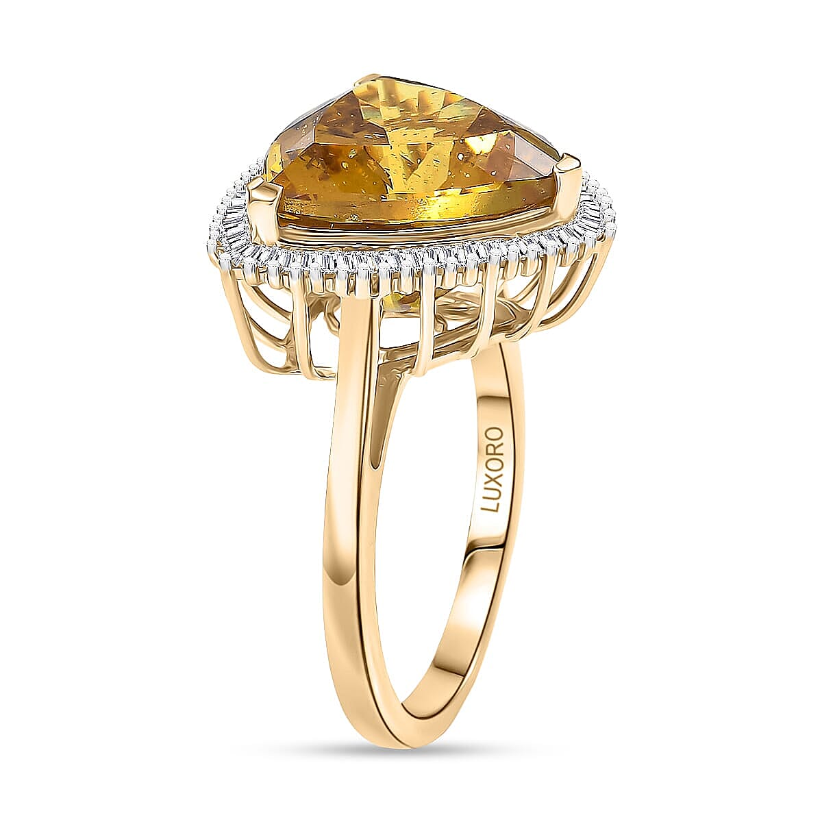 Luxoro Premium Golden Apatite and Diamond G-H I2 7.80 ctw Solar Crown Ring in 10K Yellow Gold (Size 5.5) image number 3
