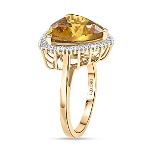 Luxoro Premium Golden Apatite and Diamond G-H I2 7.80 ctw Solar Crown Ring in 10K Yellow Gold (Size 6.0)
