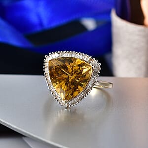 Luxoro Premium Golden Apatite and Diamond G-H I2 7.80 ctw Solar Crown Ring in 10K Yellow Gold (Size 7.0)