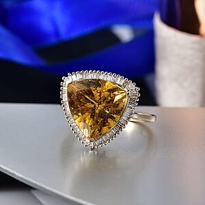 Luxoro Premium Golden Apatite and Diamond G-H I2 7.80 ctw Solar Crown Ring in 10K Yellow Gold (Size 8.5)