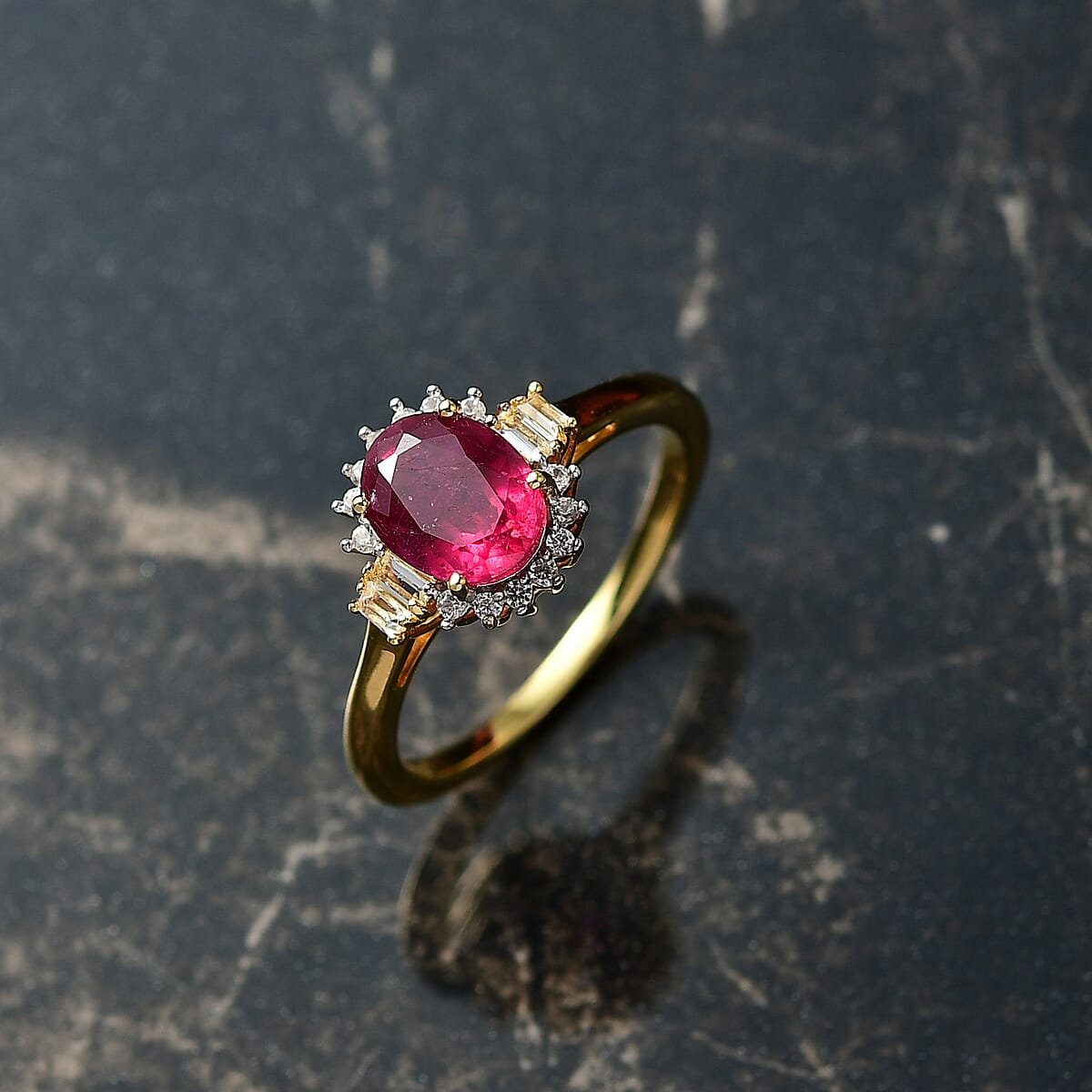 D'Joy AAA African Ruby (FF) and Multi Gemstone 3.00 ctw Ring in 18K YG Plated Sterling Silver (Size 9.5) image number 1