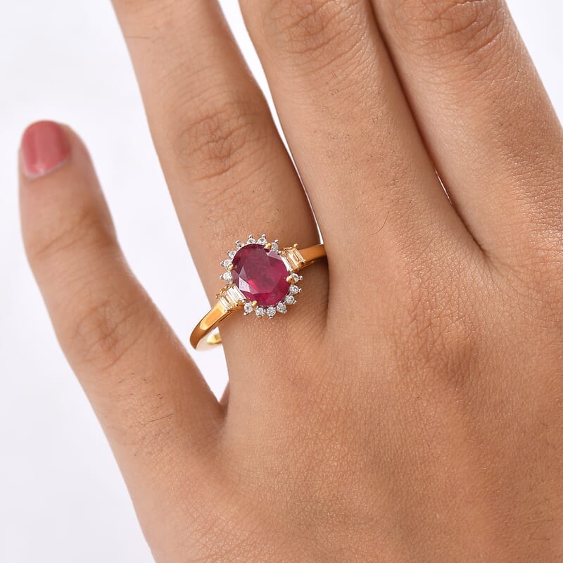 D'Joy AAA African Ruby (FF) and Multi Gemstone 3.00 ctw Ring in 18K YG Plated Sterling Silver (Size 9.5)