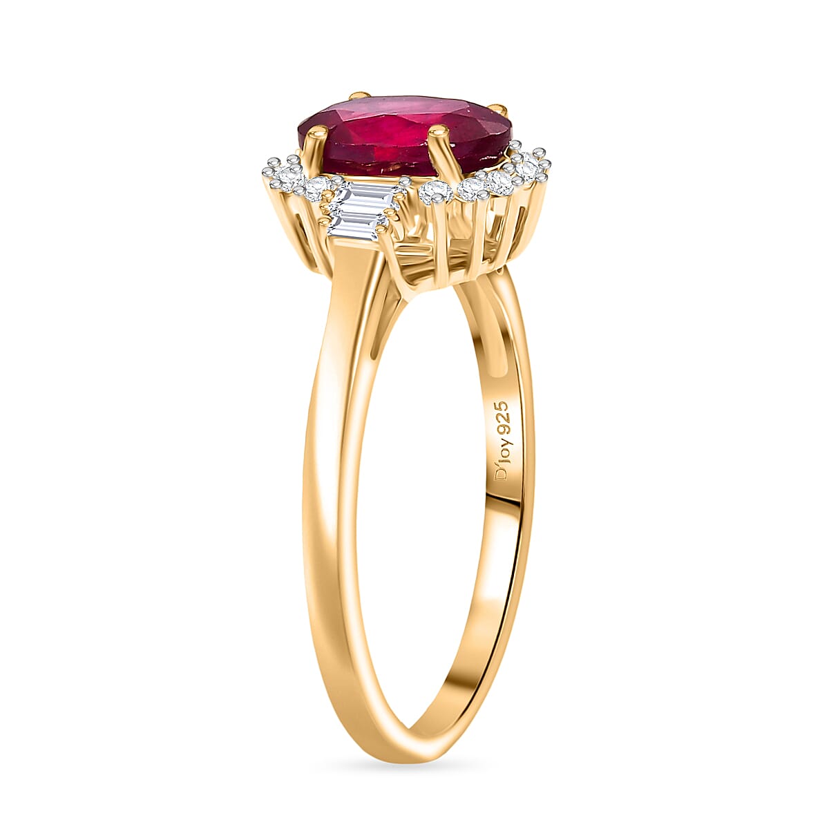 D'Joy AAA African Ruby (FF) and Multi Gemstone 3.00 ctw Ring in 18K YG Plated Sterling Silver (Size 9.5)