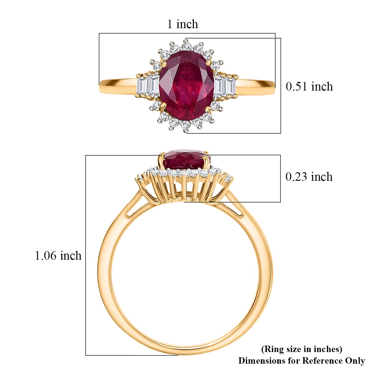 D'Joy AAA African Ruby (FF) and Multi Gemstone 3.00 ctw Ring in 18K YG Plated Sterling Silver (Size 9.5) image number 5