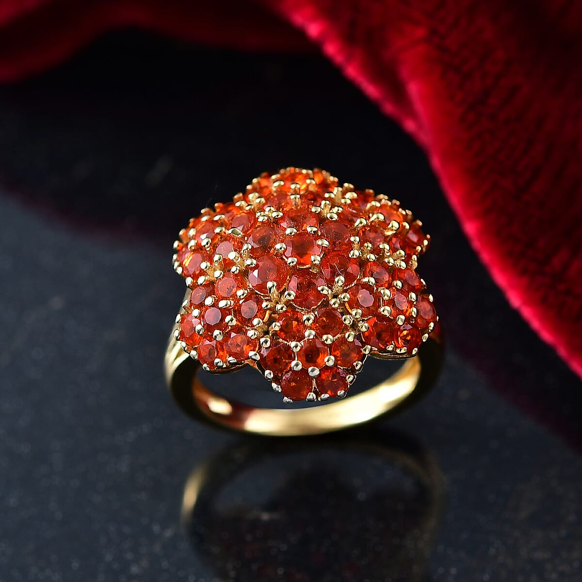 D'Joy AAA Crimson Fire Opal 1.90 ctw Ring in 18K Vermeil Yellow Gold Over Sterling Silver (Size 8.0) image number 1
