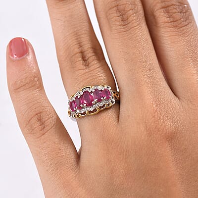 D'Joy AAA African Ruby and White Zircon 2.25 ctw Ring in 18K YG Plated and Rhodium Over Sterling Silver (Size 7.0)