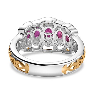 D'Joy AAA African Ruby and White Zircon 2.25 ctw Ring in 18K YG Plated and Rhodium Over Sterling Silver (Size 7.0)