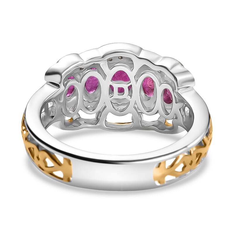 D'Joy AAA African Ruby and White Zircon 2.25 ctw Ring in 18K YG Plated and Rhodium Over Sterling Silver (Size 7.0)