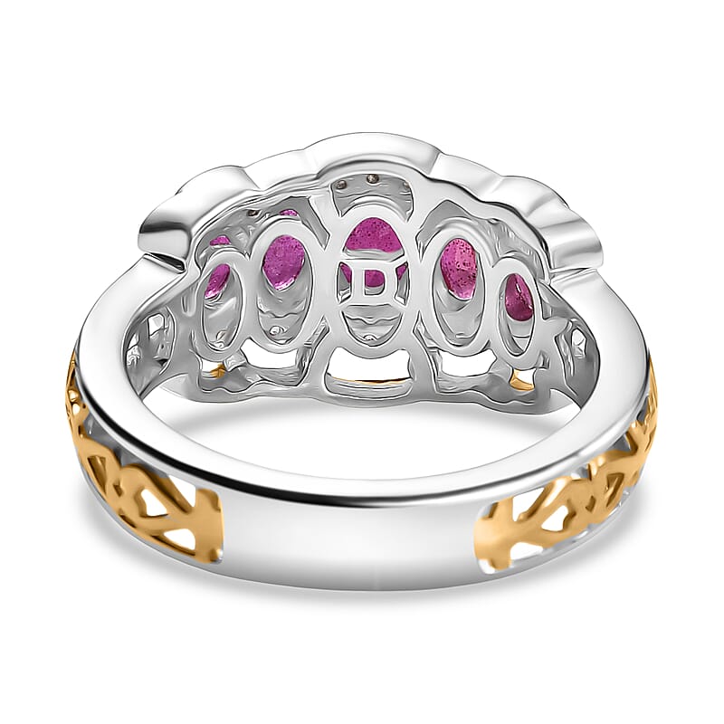 D'Joy AAA African Ruby and White Zircon 2.25 ctw Ring in 18K YG Plated and Rhodium Over Sterling Silver (Size 7.0)