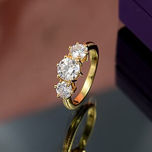 D'Joy Moissanite (Rnd 6.5mm) Ring in 14K YG Over Sterling Silver (Size 6.0) 1.80 ctw