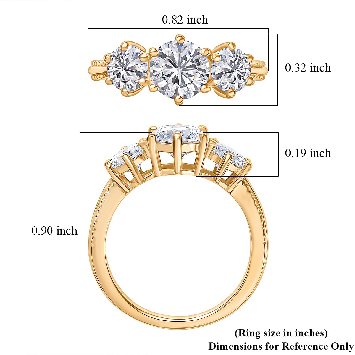 D'Joy Moissanite 1.80 ctw Ring in 14K Yellow Gold Over Sterling Silver (Size 6.0)