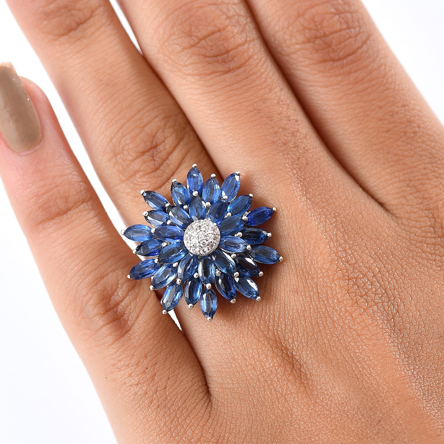 D'Joy Premium Kashmir Kyanite and White Zircon 7.35 ctw Ring in Rhodium Over Sterling Silver (Size 10.0)