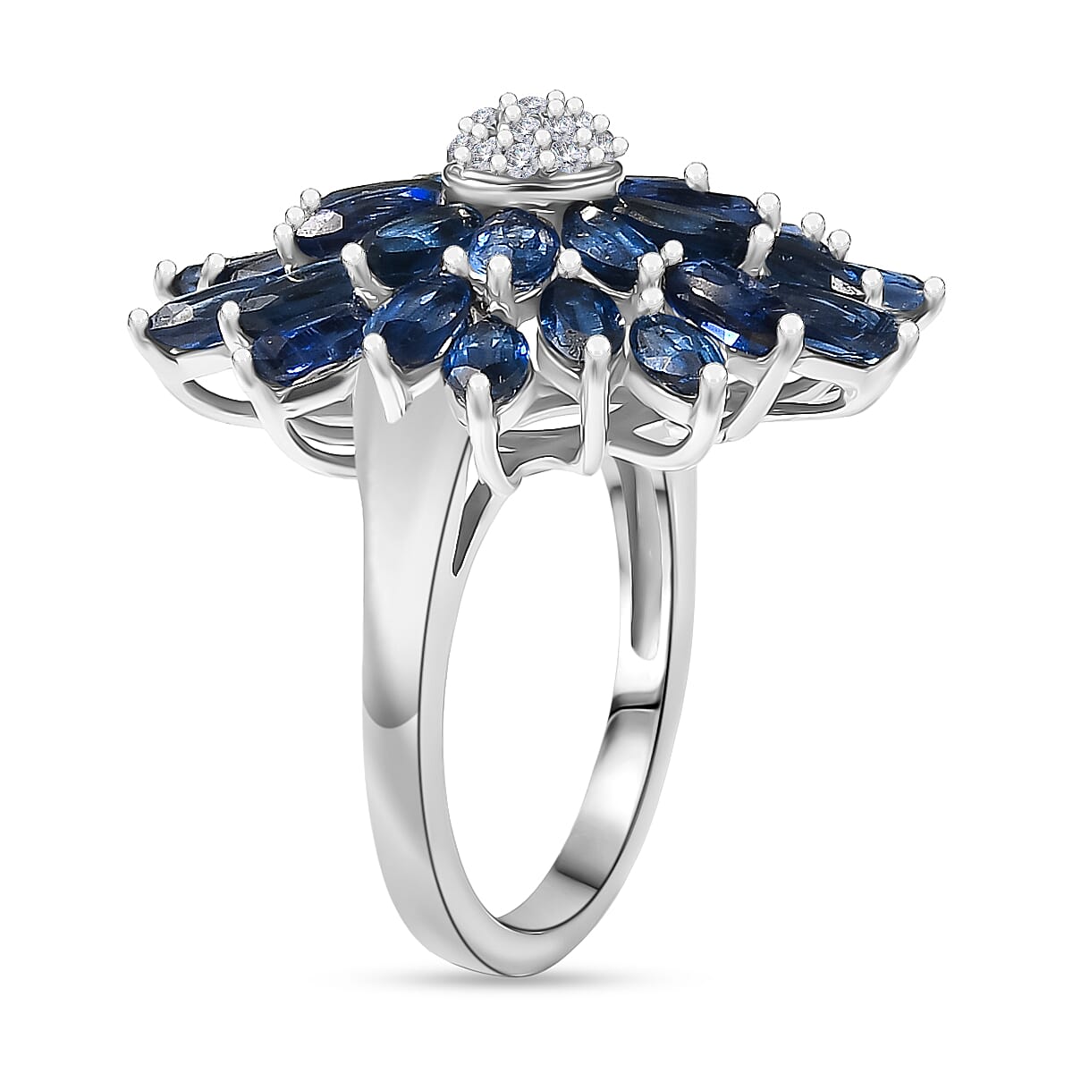 D'Joy Premium Kashmir Kyanite and White Zircon 7.35 ctw Ring in Rhodium Over Sterling Silver (Size 10.0)