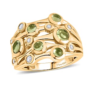 D'Joy Premium Hebei Peridot and White Zircon 1.50 ctw Ring in 18K YG Plated Sterling Silver (Size 7.0)