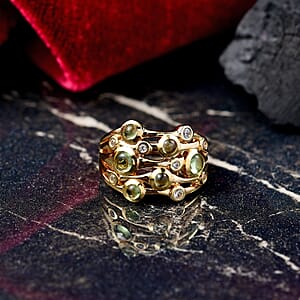 D'Joy Premium Hebei Peridot and White Zircon 1.50 ctw Ring in 18K YG Plated Sterling Silver (Size 7.0)