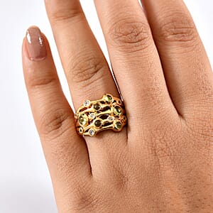 D'Joy Premium Hebei Peridot and White Zircon 1.50 ctw Ring in 18K YG Plated Sterling Silver (Size 7.0)