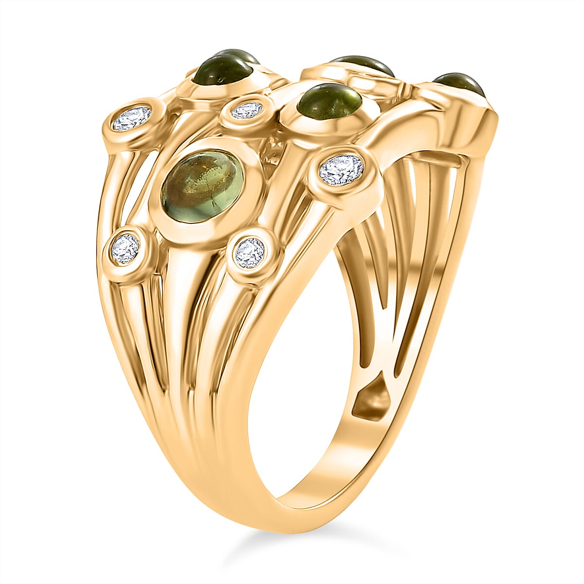 D'Joy Premium Hebei Peridot and White Zircon 1.50 ctw Ring in 18K YG Plated Sterling Silver (Size 7.0) image number 3