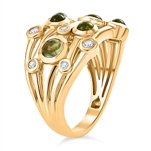 D'Joy Premium Hebei Peridot and White Zircon 1.50 ctw Ring in 18K YG Plated Sterling Silver (Size 7.0)