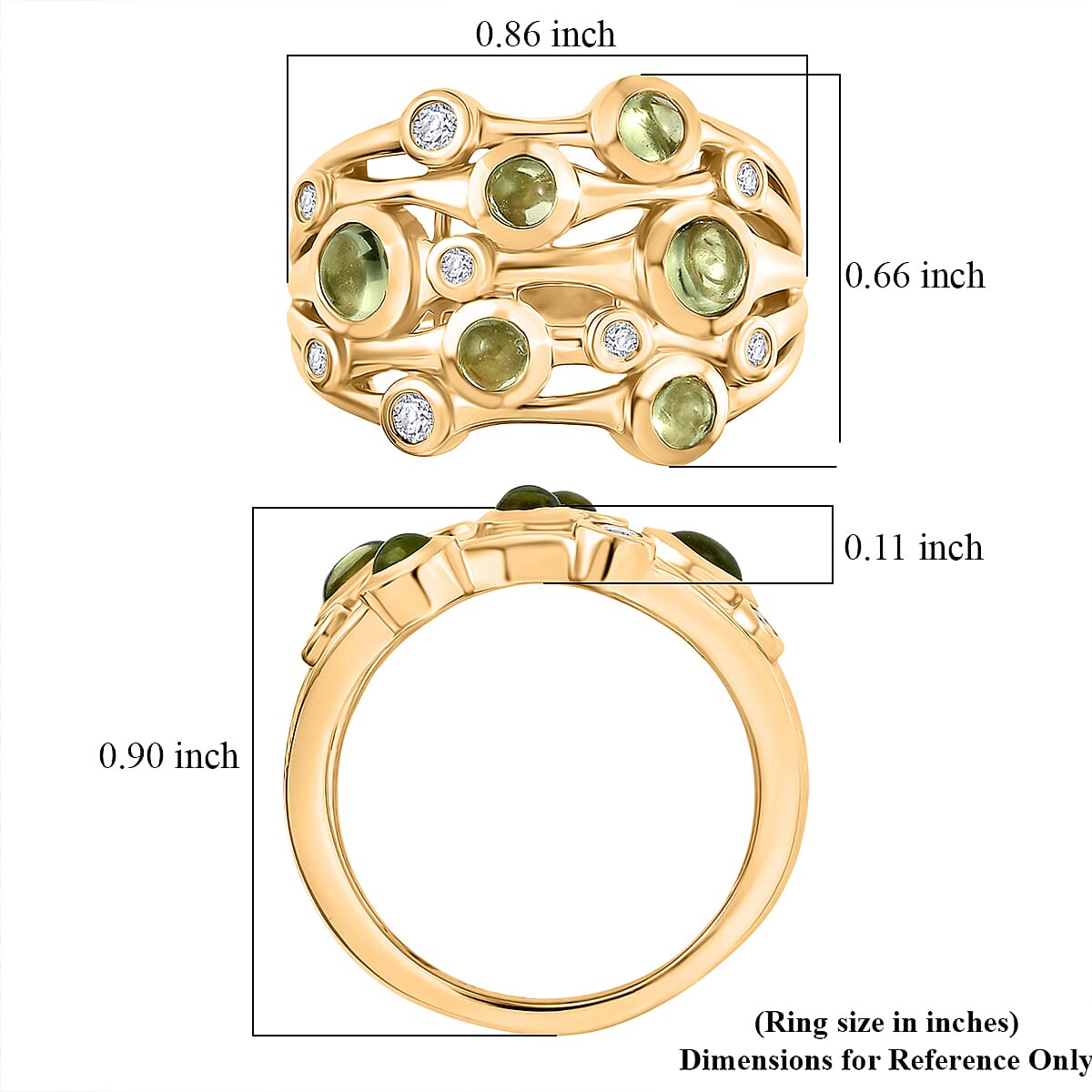 D'Joy Premium Hebei Peridot and White Zircon 1.50 ctw Ring in 18K YG Plated Sterling Silver (Size 7.0)