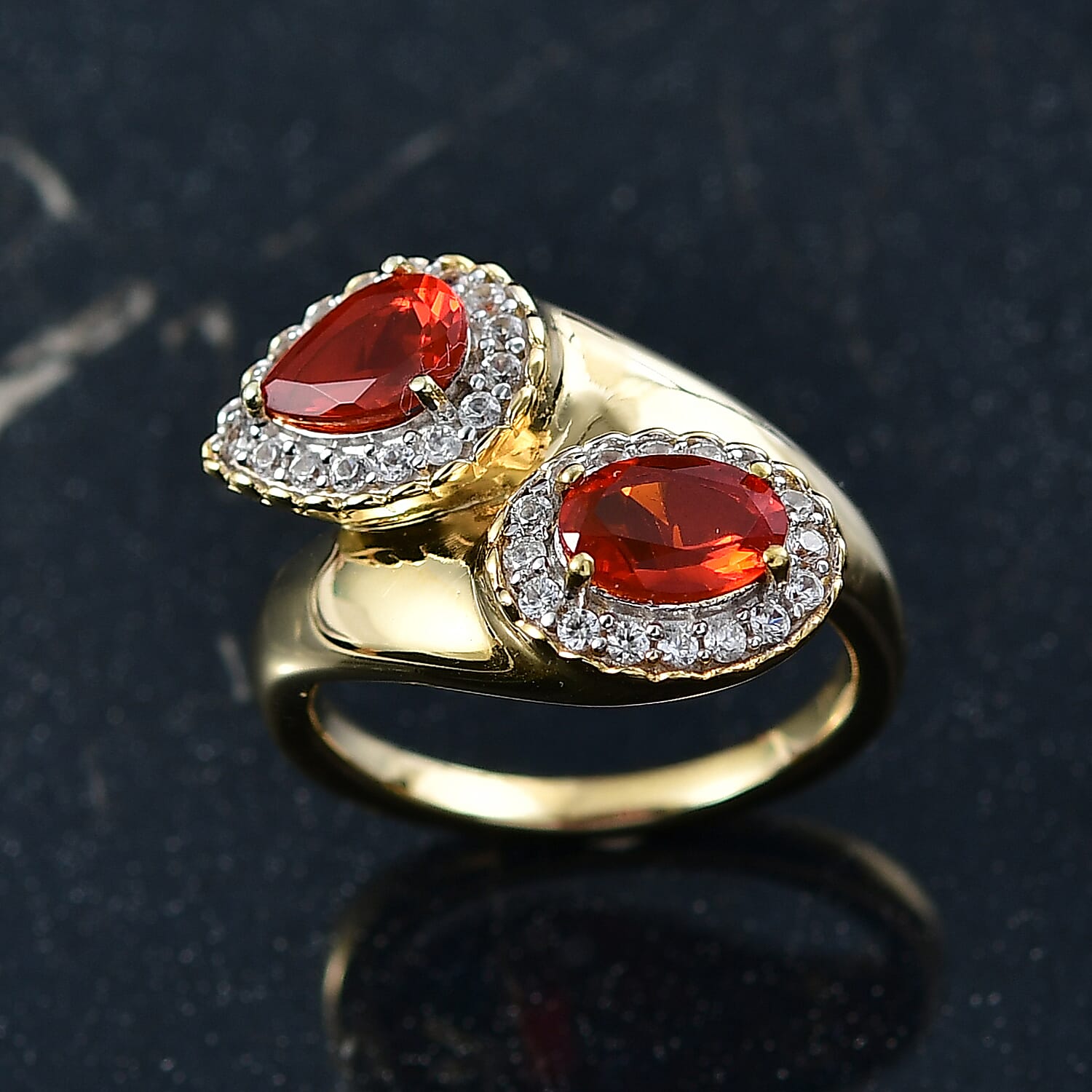 D'Joy AAA Jalisco Fire Opal and White Zircon 1.35 ctw Ring in 18K Vermeil Yellow Gold Over Sterling Silver (Size 9.0)