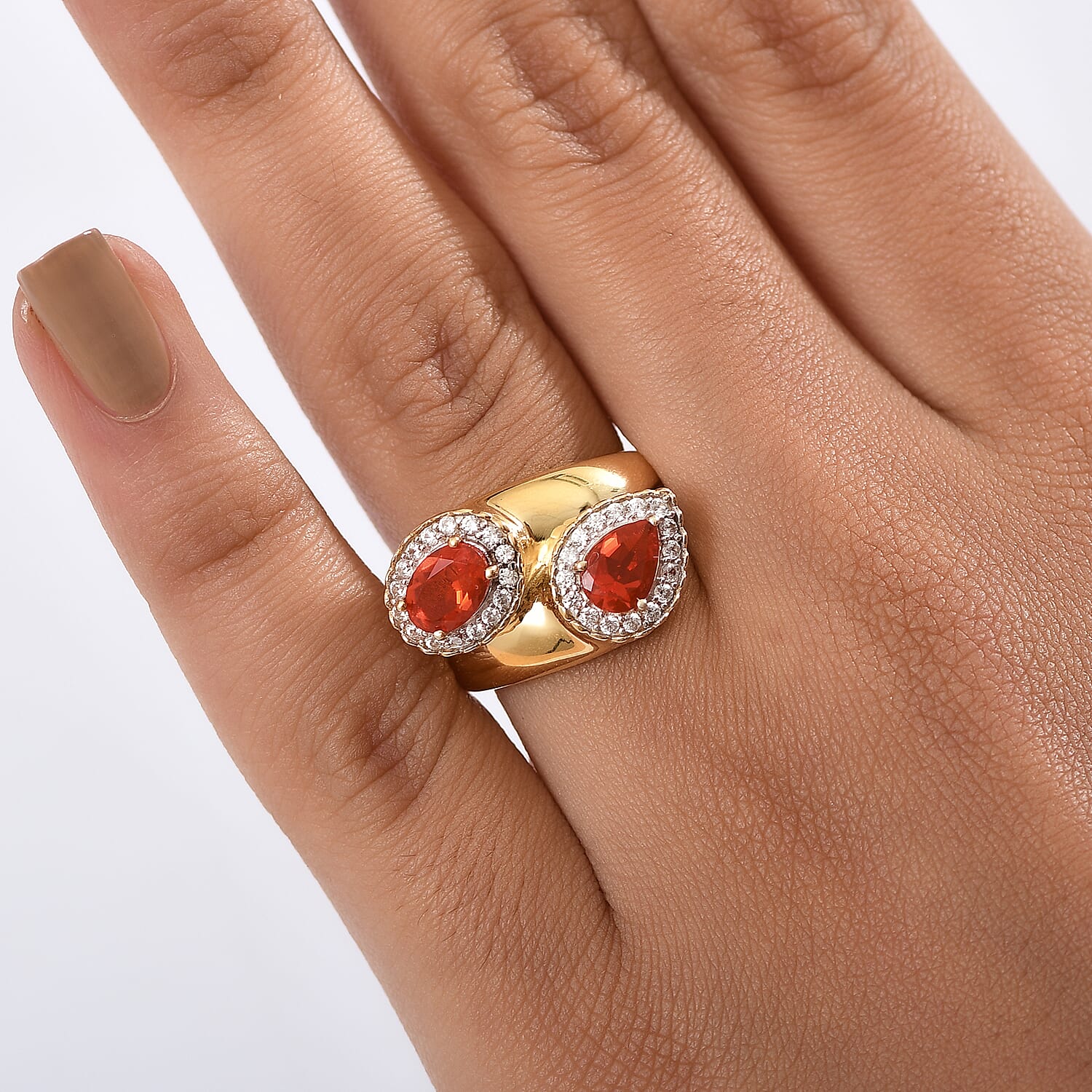 D'Joy AAA Jalisco Fire Opal and White Zircon 1.35 ctw Ring in 18K Vermeil Yellow Gold Over Sterling Silver (Size 9.0)