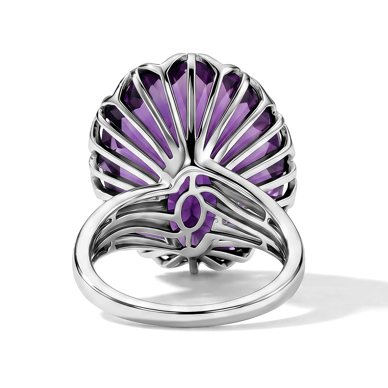 AAA African Amethyst 35.35 ctw Ring in Rhodium Over Sterling Silver (Size 9.5)