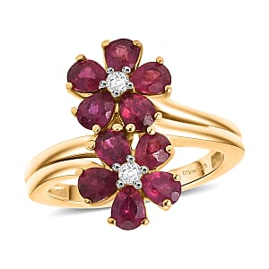 D'Joy AAA African Ruby (FF) and White Zircon 2.30 ctw Ring in 18K YG Plated Sterling Silver (Size 8.5)
