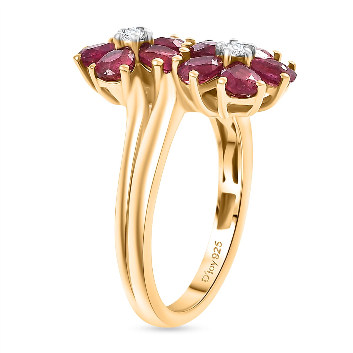 D'Joy AAA African Ruby (FF) and White Zircon 2.30 ctw Ring in 18K YG Plated Sterling Silver (Size 8.5) image number 3