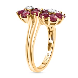 D'Joy AAA African Ruby (FF) and White Zircon 2.30 ctw Ring in 18K YG Plated Sterling Silver (Size 8.5)