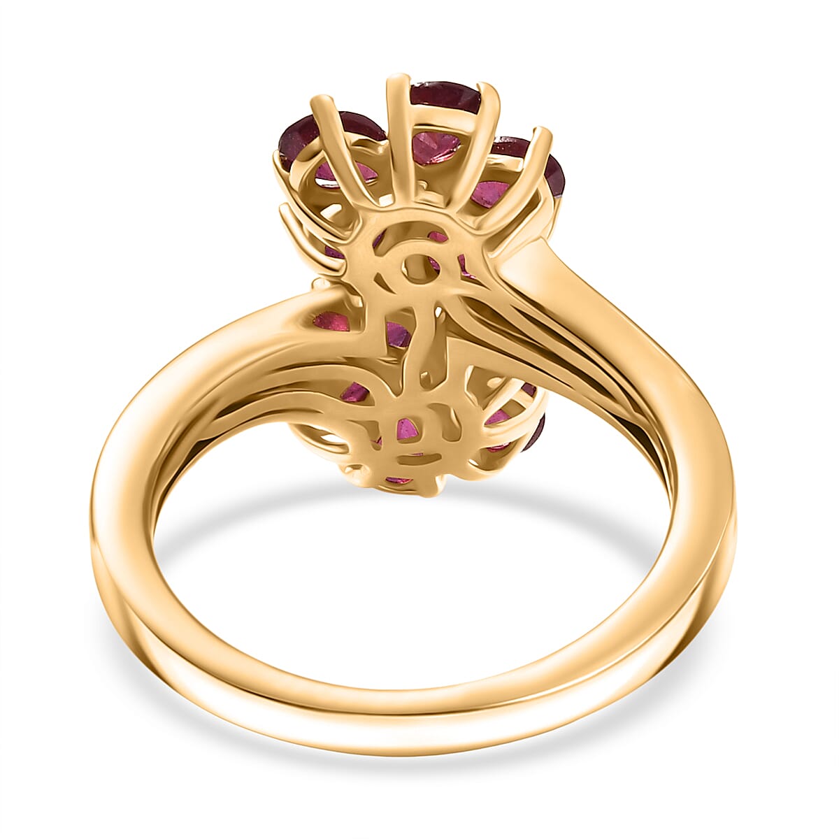 D'Joy AAA African Ruby (FF) and White Zircon 2.30 ctw Ring in 18K YG Plated Sterling Silver (Size 8.5) image number 4