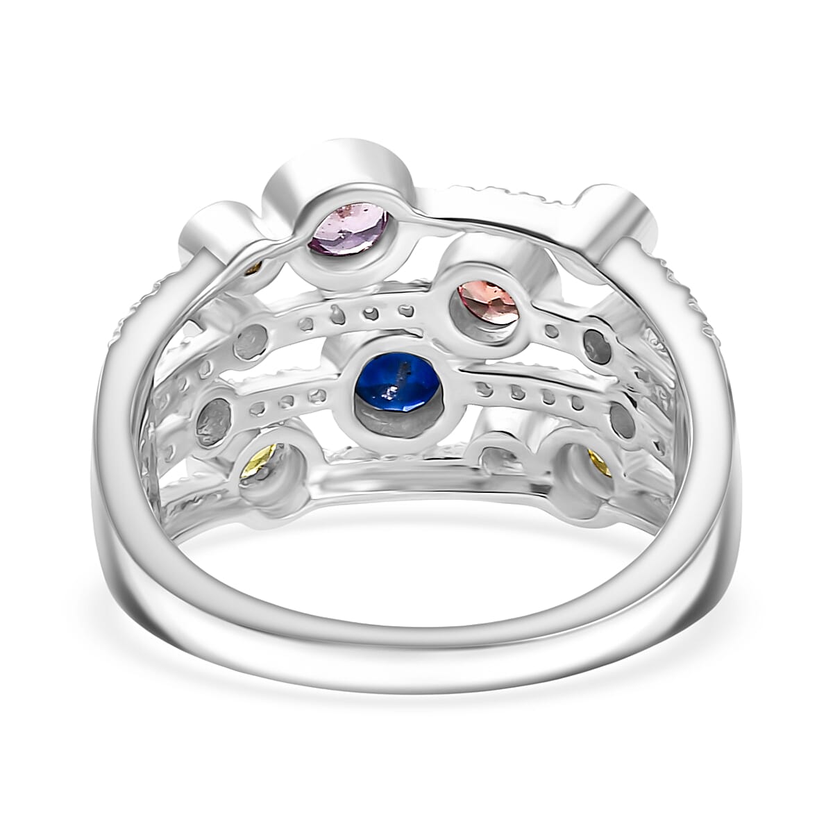 Multi Sapphire and Moissanite 1.50 ctw Ring in Rhodium Over Sterling Silver (Size 8.0) image number 4