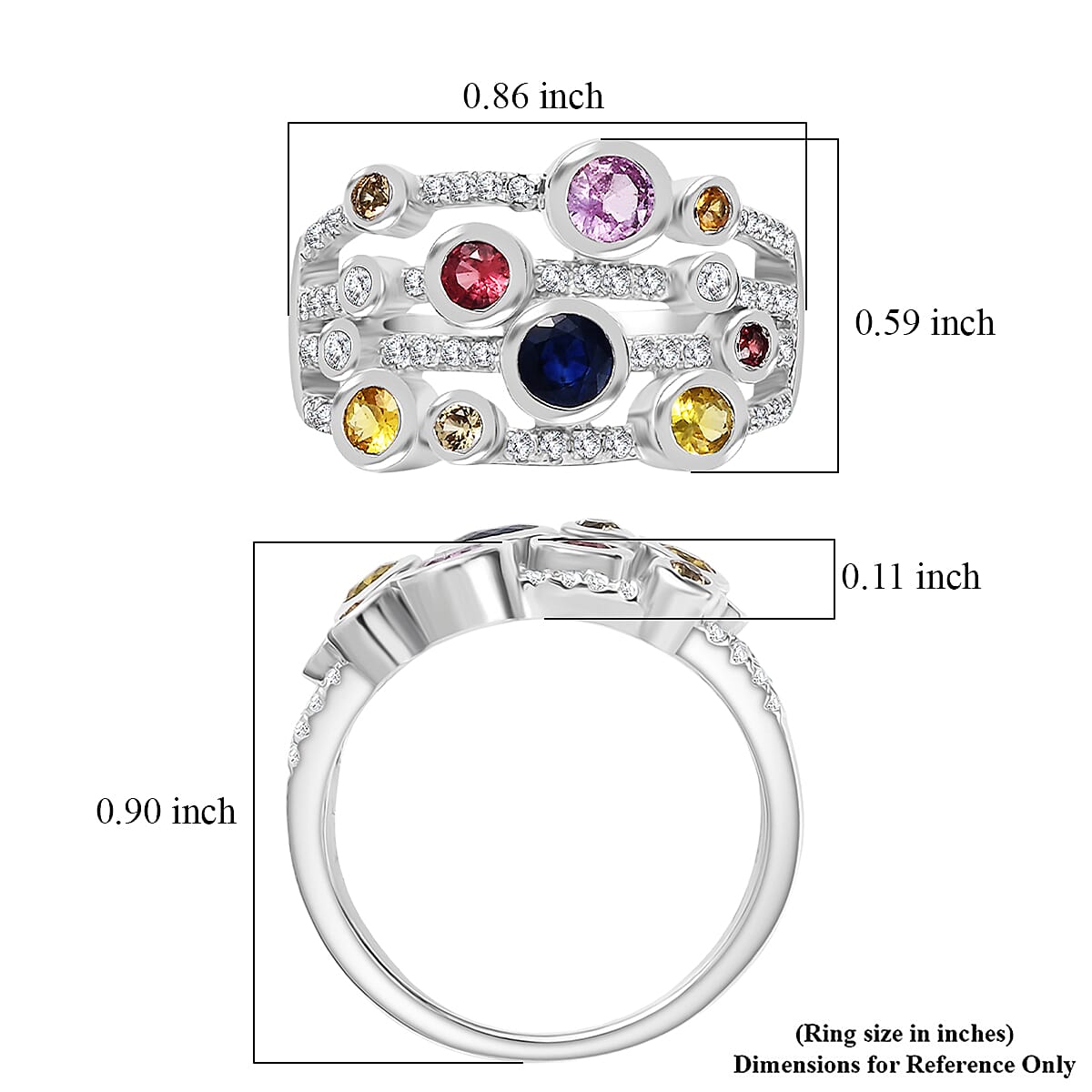 Multi Sapphire and Moissanite 1.50 ctw Ring in Rhodium Over Sterling Silver (Size 8.0) image number 5