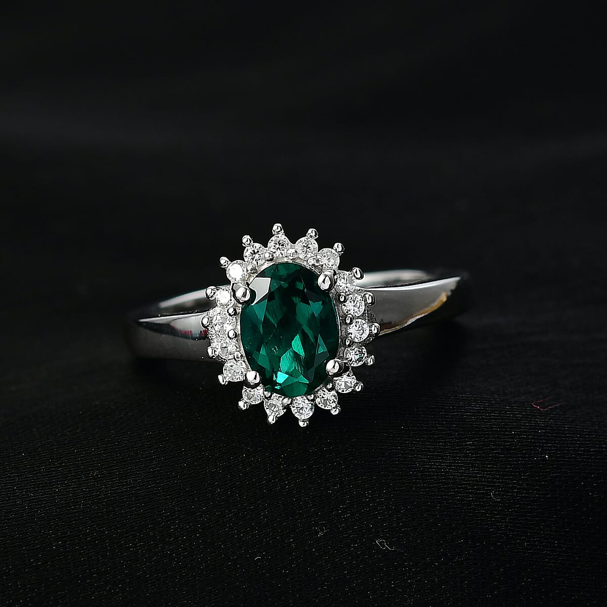 D'Joy Lab Grown Emerald and White Zircon 1.10 ctw Ring in Rhodium Over Sterling Silver (Size 8.0) image number 1