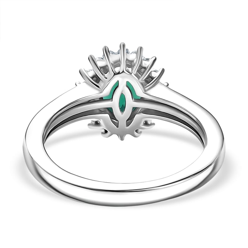 D'Joy Lab Grown Emerald and White Zircon 1.10 ctw Ring in Rhodium Over Sterling Silver (Size 8.0)