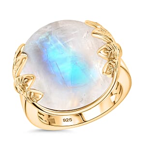 Rainbow Moonstone 20.25 ctw Ring in 18K Vermeil Yellow Gold Over Sterling Silver 20.00 (Size 8.0)