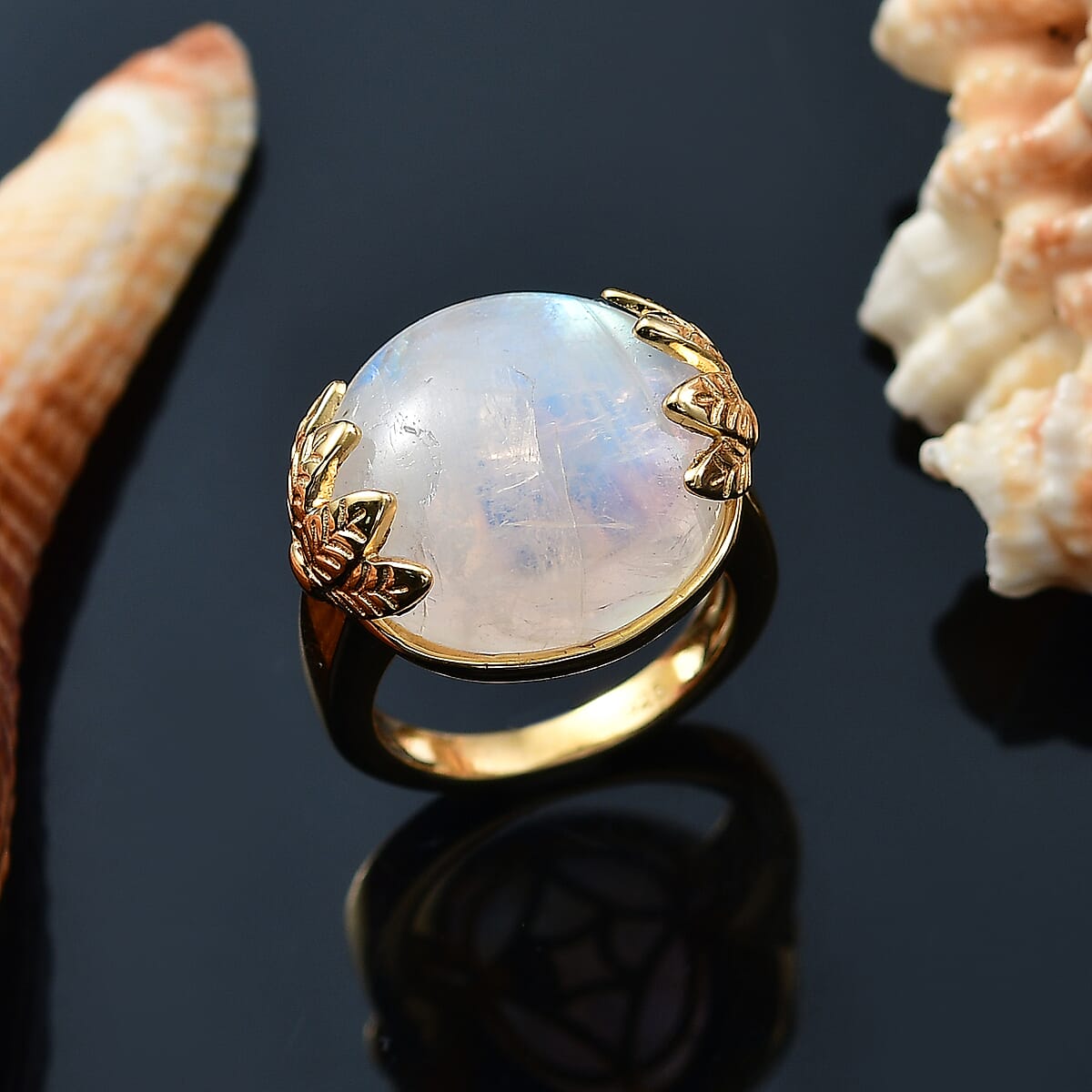 Rainbow Moonstone 20.25 ctw Ring in 18K Vermeil Yellow Gold Over Sterling Silver 20.00 (Size 8.0) image number 1