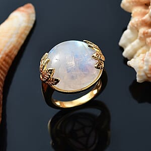 Rainbow Moonstone 20.25 ctw Ring in 18K Vermeil Yellow Gold Over Sterling Silver 20.00 (Size 8.0)