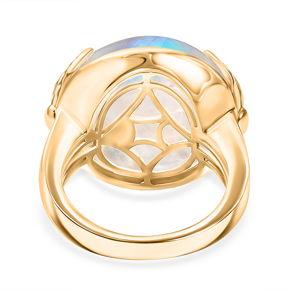 Rainbow Moonstone 20.25 ctw Ring in 18K Vermeil Yellow Gold Over Sterling Silver 20.00 (Size 8.0) image number 4