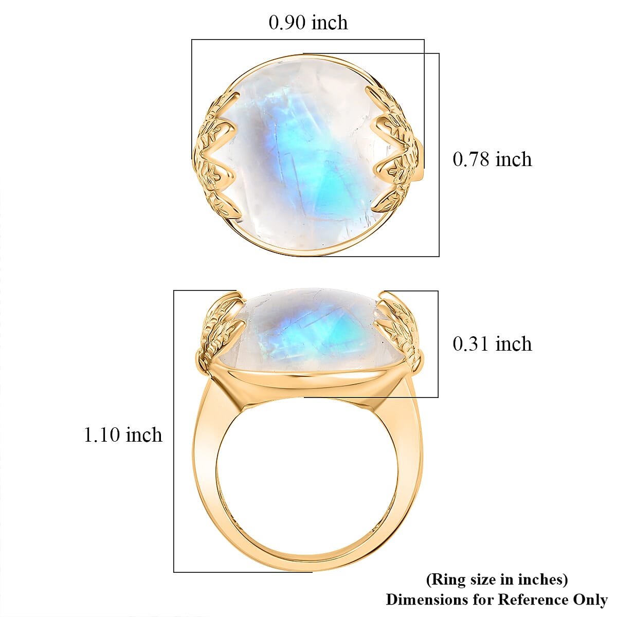 Rainbow Moonstone 20.25 ctw Ring in 18K Vermeil Yellow Gold Over Sterling Silver 20.00 (Size 8.0)